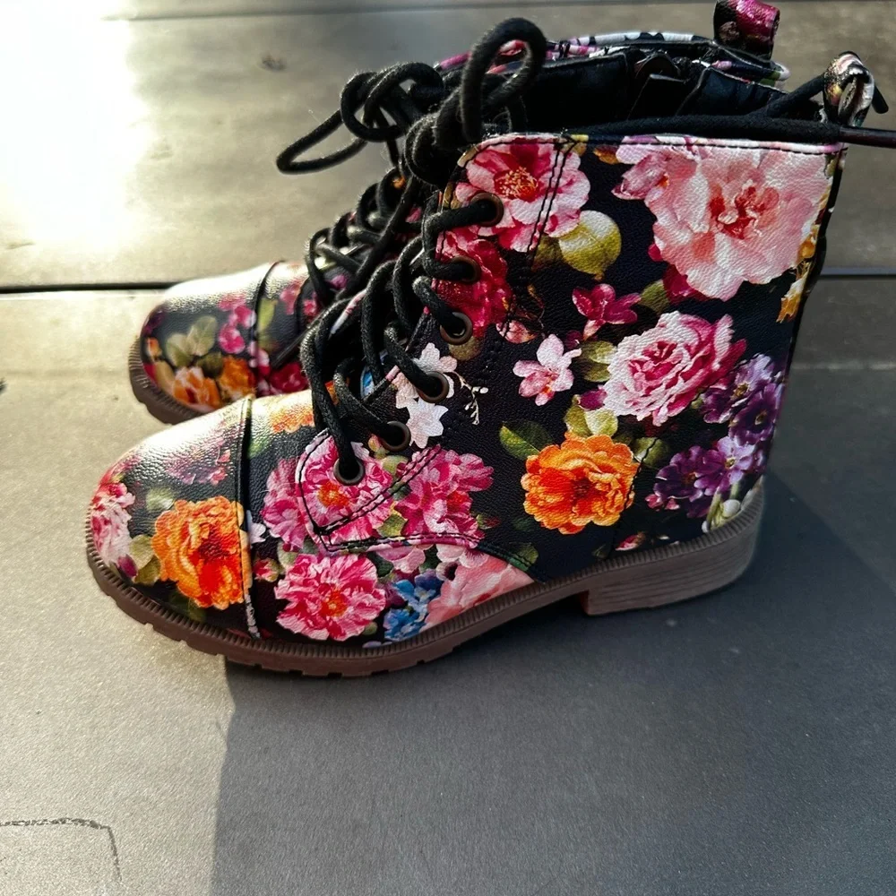 Colorful Floral Kids Lace-Up Boots